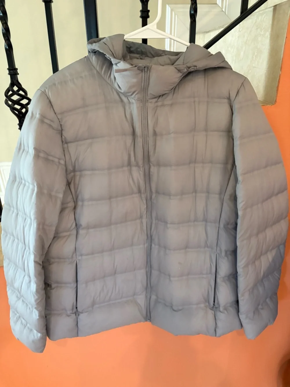 Uniqlo Light Gray Hooded Puffer Jacket - Picture 1 of 6
